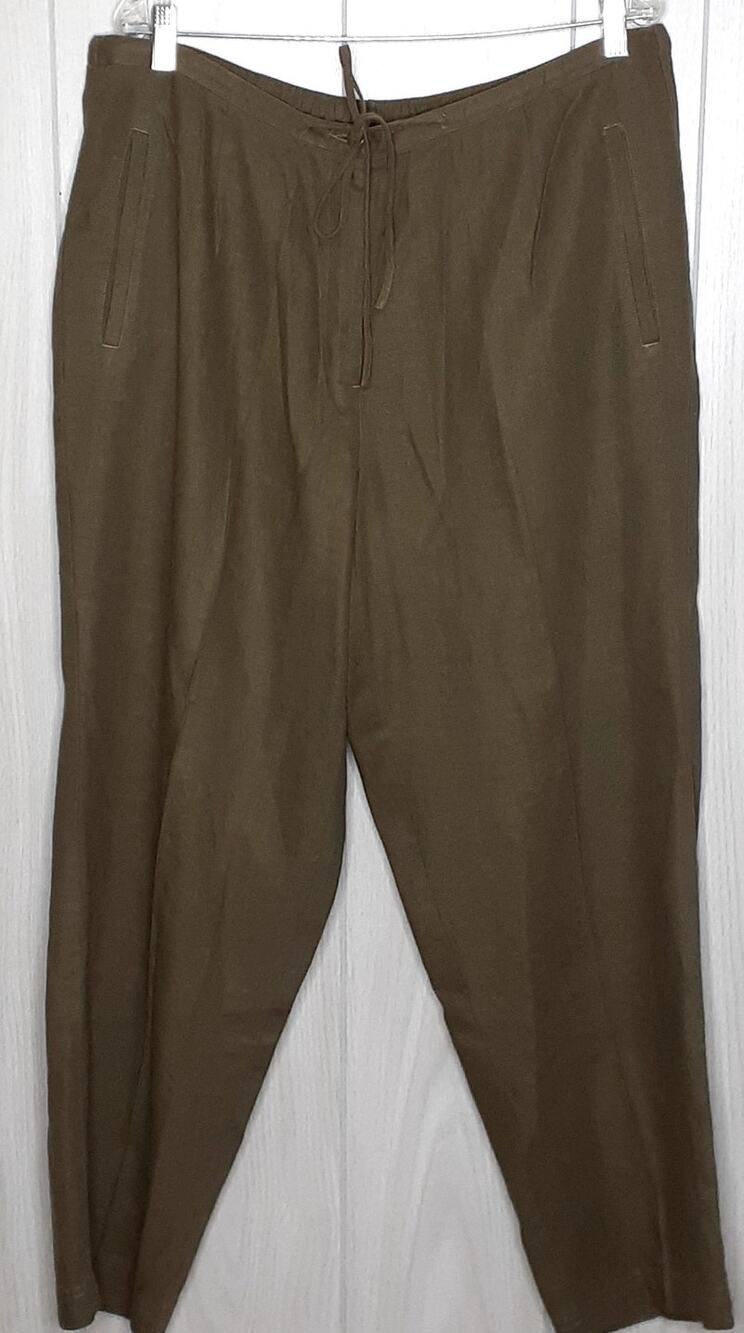Liz Claiborne Woman Olive Green Linen Blend Pants Draw String Waist Size 14W